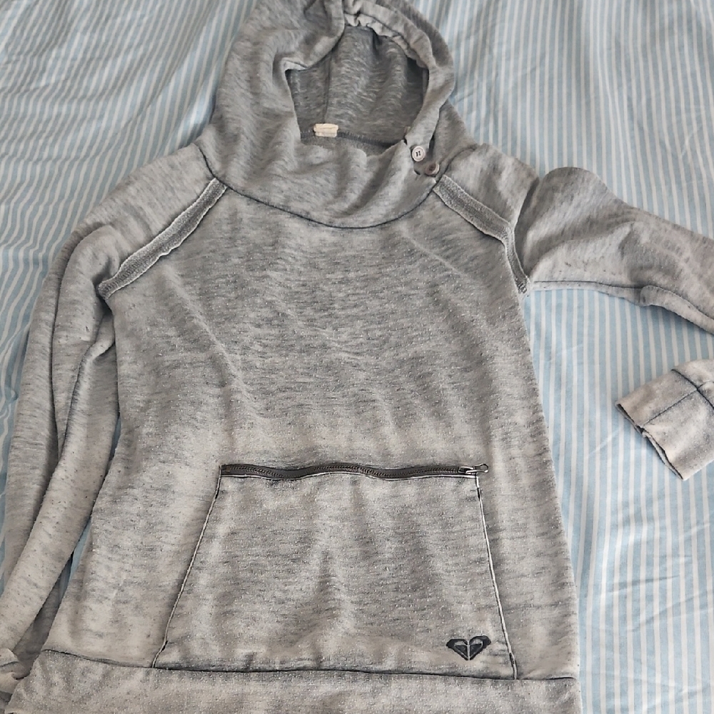 Roxy Light Gray Hoodie with Front Pocket